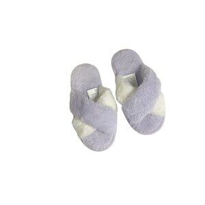 Sky Sole Girls 13/1 Purplee White Fuzzy Slippers Criss Cross Open Toe